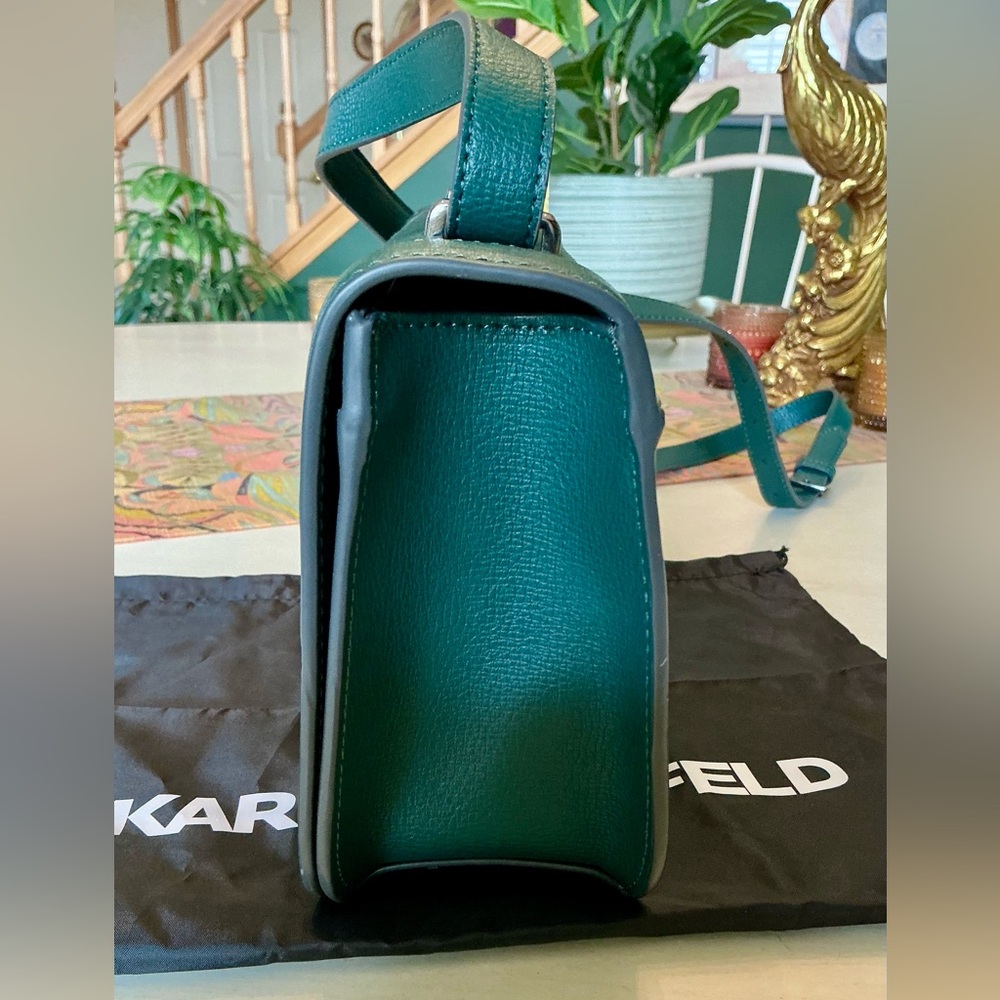 Karl Lagerfeld Paris Simone Crossbody Bag in Green Jewel Leather and Suede - Picture 7 of 14